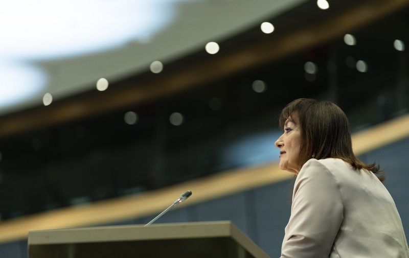 European Commission vice-president in charge for Democracy and Demography Dubravka Suica looks on during the hearing at the European Parliament in Brussels on October 03, 2019. (Photo by Kenzo TRIBOUILLARD / AFP)