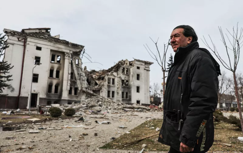 DONETSK REGION, UKRAINE - APRIL 1, 2022: Scene shop director Valery Kramarenko is seen by the destroyed Donetsk Academic Regional Drama Theater in the city of Mariupol. The Russian Armed Forces are carrying out a special military operation in Ukraine. Sergei Bobylev/TASS,Image: 675275950, License: Rights-managed, Restrictions: , Model Release: no, Credit line: Profimedia