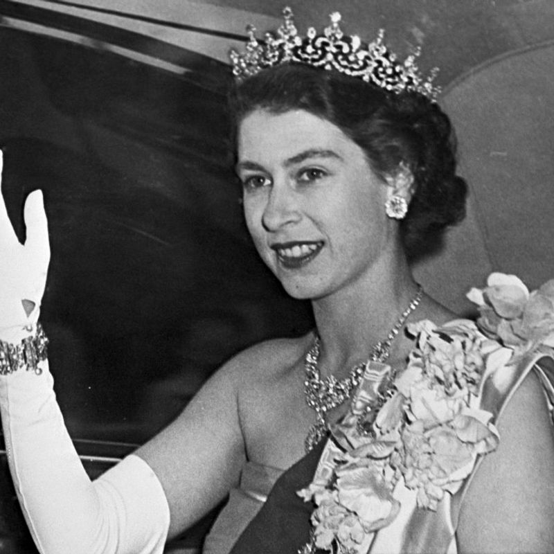 Portrait taken 07 June 1951 of the Princess Elizabeth of Great Britain, the future Queen, wearing a diamond crown. (Photo by - / AFP)