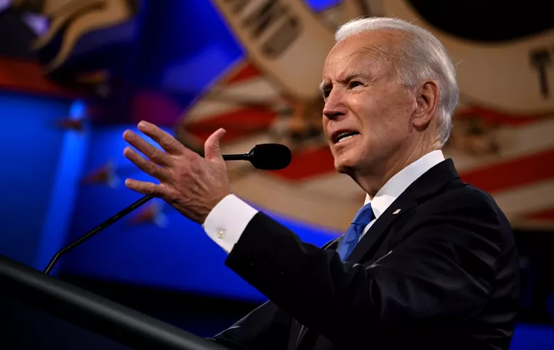 Democratic Presidential candidate and former US Vice President Joe Biden gestures as he speaks during the final presidential debate at Belmont University in Nashville, Tennessee, on October 22, 2020. (Photo by JIM WATSON / AFP)