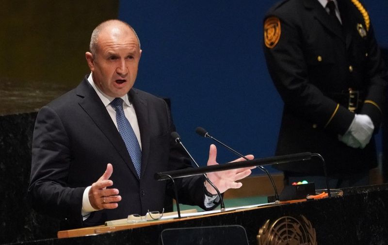 Bulgarian President Rumen Radev addresses the 78th United Nations General Assembly at UN headquarters in New York City on September 20, 2023. (Photo by Bryan R. Smith / AFP)