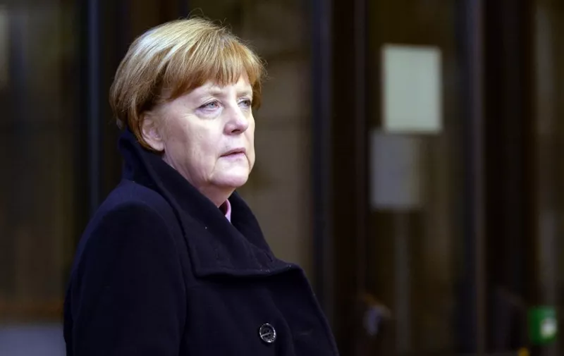 German Federal Chancellor Angela Merkel arrives at the European Union Council building to attend the working dinner of the European Summit in Brussels February 19, 2016.
British Prime Minister David Cameron haggled with European leaders deep into a second night of summit talks on Friday, facing tough resistance to his bid for a reform deal to keep his country in the EU. / AFP / THIERRY CHARLIER