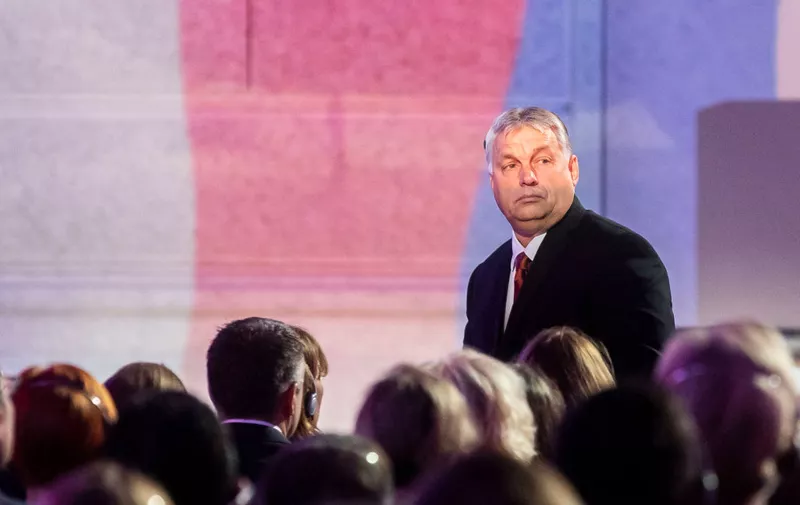 PRAGUE, CZECH REPUBLIC - NOVEMBER 17: Hungarian Prime Minister Viktor Orban talks during ceremony marking 30th anniversary of the Velvet Revolution on November 17, 2019 in Prague, Czech Republic. The Czech Republic celebrates the 30th anniversary of the Velvet Revolution commemorating the events of 17 November 1989, when after the brutal suppression of a student demonstration at Narodni street, the communist leadership soon crumbled and the playwright and human rights activist Vaclav Havel became president shortly thereafter. (Photo by Gabriel Kuchta/Getty Images)
