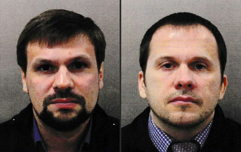 (COMBO) This combination of undated handout pictures released by the British Metropolitan Police Service  created in London on on September 05, 2018 shows Ruslan Boshirov (L) and Alexander Petrov, who are wanted by British police in connection with the nerve agent attack on former Russian spy Sergei Skripal and his daughter Yulia. - British prosecutors said Wednesday they have obtained a European arrest warrant for two Russians blamed for a nerve agent attack on a former spy in the city of Salisbury. Police identified Alexander Petrov and Ruslan Boshirov as the men who tried to kill Russian former double agent Sergei Skripal and his daughter Yulia with Novichok in March 2018.
British prosecutors said Wednesday they have obtained a European arrest warrant for two Russians blamed for a nerve agent attack on a former spy in the city of Salisbury. Police identified Alexander Petrov and Ruslan Boshirov as the men who tried to kill Russian former double agent Sergei Skripal and his daughter Yulia with Novichok in March 2018. (Photos by HO / Metropolitan Police Service / AFP) / RESTRICTED TO EDITORIAL USE - MANDATORY CREDIT  " AFP PHOTO / Metropolitan Police Service"  -  NO MARKETING NO ADVERTISING CAMPAIGNS   -   DISTRIBUTED AS A SERVICE TO CLIENTS 
RESTRICTED TO EDITORIAL USE - MANDATORY CREDIT  " AFP PHOTO / Metropolitan Police Service"  -  NO MARKETING NO ADVERTISING CAMPAIGNS   -   DISTRIBUTED AS A SERVICE TO CLIENTS /