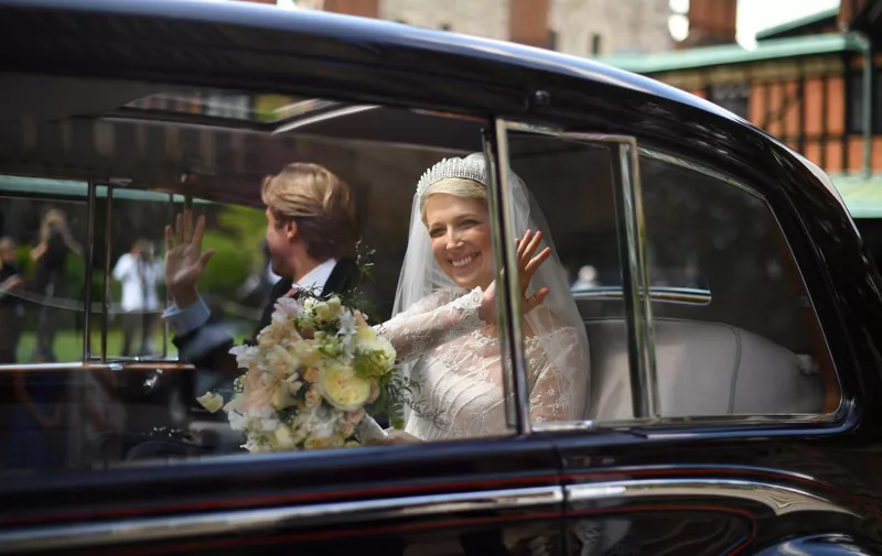WINDSOR, ENGLAND - MAY 18: Lady Gabriella Windsor and Thomas Kingston leave after their wedding at St George's Chapel, Windsor Castle on May 18, 2019 in Windsor, England. (Photo by Victoria Jones - WPA Pool/Getty Images)