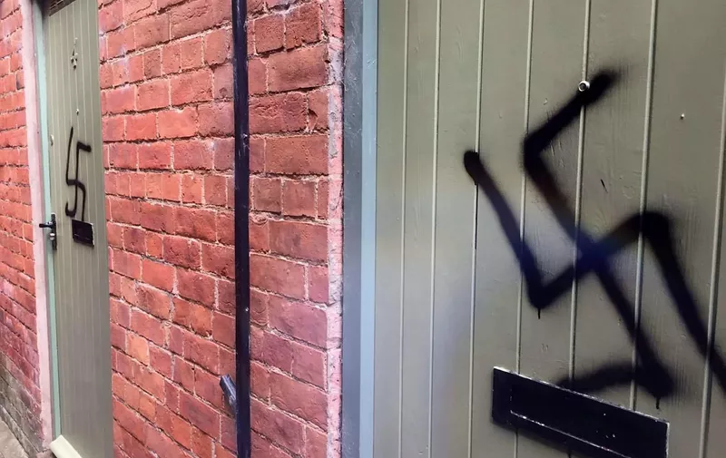 Students in one university town have been left disgusted after racist and Nazi graffiti sprung up in at least four different locations over the weekend.  See National story NNNAZI.  The swastikas and upside down crosses were painted on doors of student accommodation, and the words “rape Ali” were scrawled on a wall with an arrow pointing underneath.  College boathouses in Durham, as well as Durham University student accommodation, were targeted by “twattish teens” according to one resident in one of the vandalised houses.  Several others claimed that this is not the first time such an incident has occurred.,Image: 285525593, License: Rights-managed, Restrictions: follow us on twitter - @swns
browse our website - swns.com
email pix@swns.com, Model Release: no