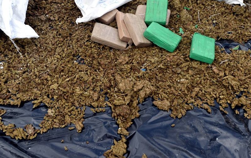 Part of the 10 tons of the cocaine and marijuana confiscated by the authorities is seen in Cerro Patacon, a dump near Panama City, on October 16, 2015. AFP PHOTO/ Rodrigo ARANGUA