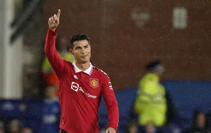 Liverpool, England, 9th October 2022. Cristiano Ronaldo of Manchester United, ManU celebrates scoring his 700th club goal during the Premier League match at Goodison Park, Liverpool. Picture credit should read: Andrew Yates / Sportimage PUBLICATIONxNOTxINxUK SPI-1934-0049