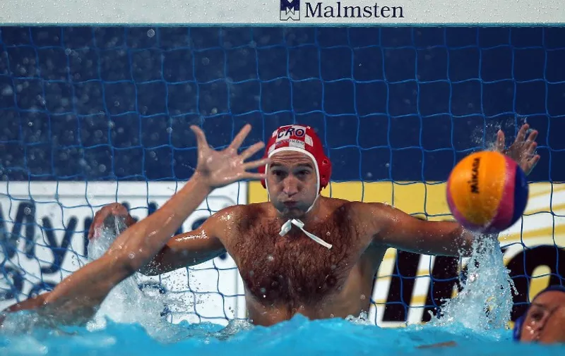 Josip Pavic of Croatia gestures during the men's final water polo match between Croatia and Serbia on day fifteen of the 16th FINA World Championships at the Water Polo Arena on August 8, 2015 in Kazan, Russia. Serbia won 11-4. AFP PHOTO / ROMAN KRUCHININ / AFP / ROMAN KRUCHININ