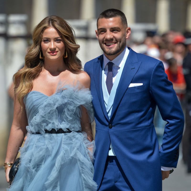 SEVILLE, SPAIN - JUNE 15: Mateo Kovacic and Izabel Andrijanic attend the wedding of real Madrid football player Sergio Ramos and Tv presenter Pilar Rubio at Seville's Cathedral on June 15, 2019 in Seville, Spain. (Photo by Aitor Alcalde/Getty Images)