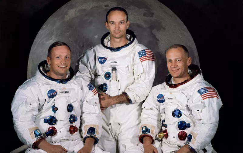 (FILES) In this file photo obtained from NASA, shows the official crew portrait of the Apollo 11 astronauts taken at the Kennedy Space center on March 30, 1969, (shown L-R) are Neil A. Armstrong, Commander; Michael Collins, Module Pilot; Edwin E. "Buzz" Aldrin, Lunar Module Pilot. - American astronaut Michael Collins, who flew the Apollo 11 command module while his crewmates became the first people to land on the Moon in 1969, died on April 28, 2021 after battling cancer, his family said. "Mike always faced the challenges of life with grace and humility, and faced this, his final challenge, in the same way," Collins' family tweeted on his official Twitter account. (Photo by HO / NASA / AFP) / **RESTRICTED TO EDITORIAL USE - MANDATORY CREDIT "AFP PHOTO / NASA" - NO MARKETING - NO ADVERTISING CAMPAIGNS - DISTRIBUTED AS A SERVICE TO CLIENTS
**TO GO WITH AFP STORY by Ivan Couronne, "To the Moon and back: mankind's giant leap 50 years on"