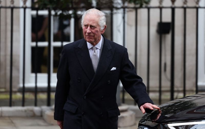 Britain's King Charles III leaves the London Clinic, in London, on January 29, 2024. Britain's King Charles III, 75, stayed the London Clinic following prostate surgery on January 26, 2024. (Photo by Daniel LEAL / AFP)