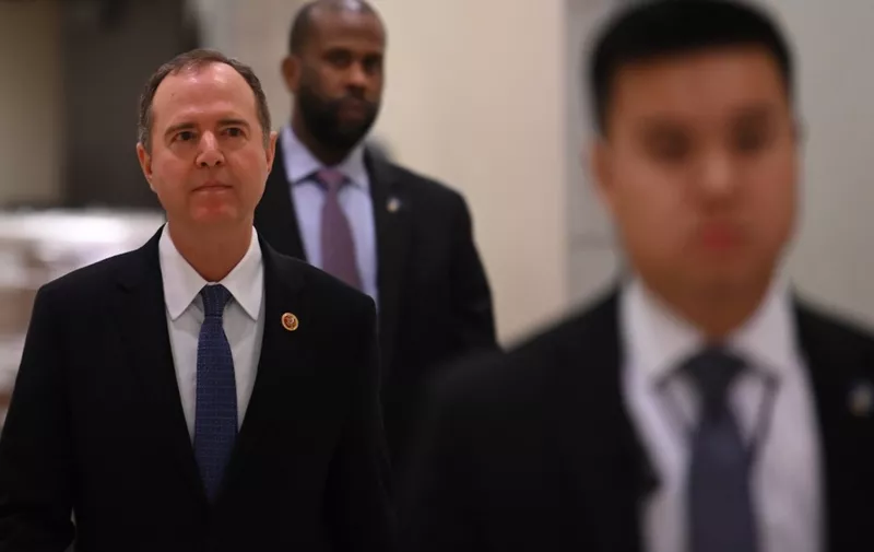 Intelligence Committee Chair Adam Schiff (D-CA) arrives before Speaker of the House Nancy Pelosi (D-CA) announces impeachment managers for the articles of impeachment against US President Donald Trump on Capitol Hill January 15, 2020, in Washington, DC. - The House of Representatives is expected to transmit articles of impeachment against Donald Trump to the Senate January 15, 2020, setting the stage for a trial next week that will decide whether the 45th US president is forced from office. After a weeks-long standoff over rules and witnesses, House Speaker Nancy Pelosi and Senate Majority Leader Mitch McConnell announced Tuesday that what will be only the third presidential impeachment trial was now ready to move forward. Pelosi is expected to sign the articles of impeachment at around 5:00 pm (2200 GMT) before they are then ceremoniously transferred from the House and travel through the US capitol's main hallways before being delivered to the Secretary of the Senate. (Photo by JIM WATSON / AFP)