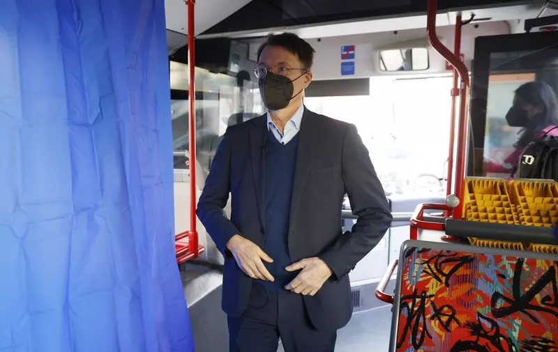 German Federal Health Minister Karl Lauterbach arrives on the #ImpfenHilft tour bus at the project's launch on March 10, 2022 in Berlin, Germany. #ImpfenHilft, which translates to: "Vaccination helps" is a nationwide effort to reach people still skeptical of getting inoculated against Covid-19.
Germany Launches #Impfenhilft Vaccination Promotion Tour, Berlin, Germany - 10 Mar 2022,Image: 668800029, License: Rights-managed, Restrictions: , Model Release: no, Credit line: Profimedia