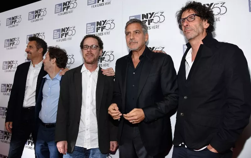 NEW YORK, NY - SEPTEMBER 29: Actor John Turturro, Actor Tim Blake Nelson, Director Ethan Coen, Actor George Clooney and Director Joel Coen (L-R) attend the 15th anniversary screening of "O Brother, Where Art Thou?" during the 53rd New York Film Festival at Alice Tully Hall on September 29, 2015 in New York City.   Dave Kotinsky/Getty Images/AFP