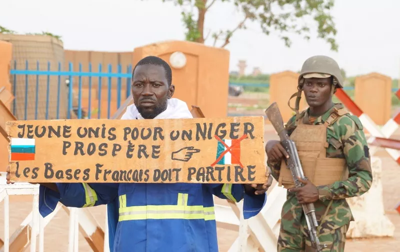 NIAMEY, NIGER - AUGUST 25: Nigerien forces take security measures around the region as coup supporters gather in front of the French military air base in Niamey, Niger on August 25, 2023. Balima Boureima / Anadolu Agency (Photo by Balima Boureima / ANADOLU AGENCY / Anadolu Agency via AFP)