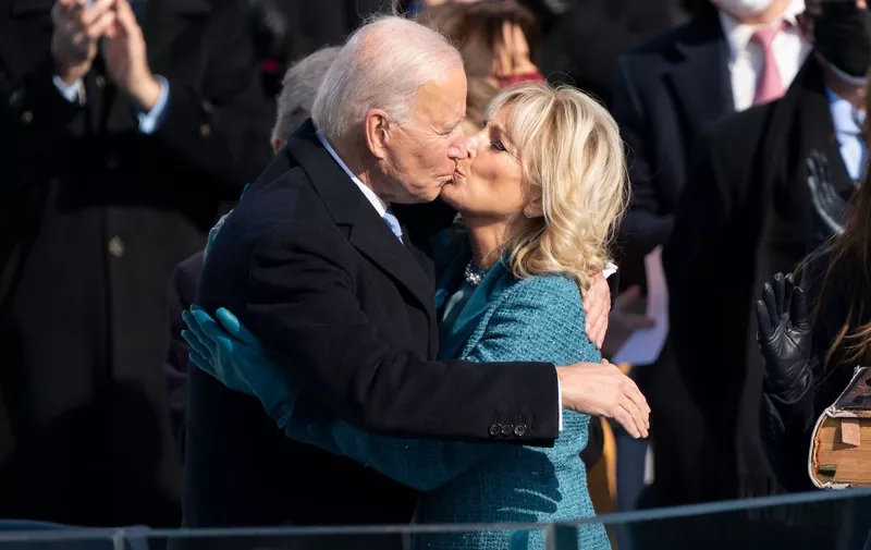 United States President Joe Biden kisses Jill Biden after taking the Oath of Office as the 46th President of the US at the US Capitol in Washington, DC.
Biden takes the Oath of Office as the 46th President of the US, Washington, District of Columbia, USA - 20 Jan 2021,Image: 584957978, License: Rights-managed, Restrictions: , Model Release: no