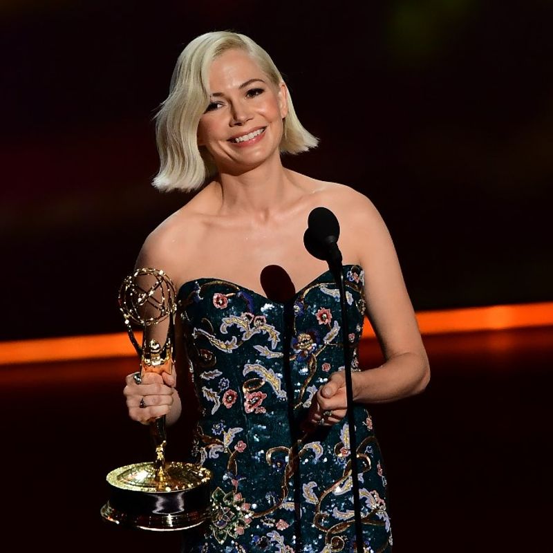 Michelle Williams accepts the Outstanding Lead Actress in a Limited Series or Movie award for "Fosse/Verdon" onstage during the 71st Emmy Awards at the Microsoft Theatre in Los Angeles on September 22, 2019. (Photo by Frederic J. BROWN / AFP)