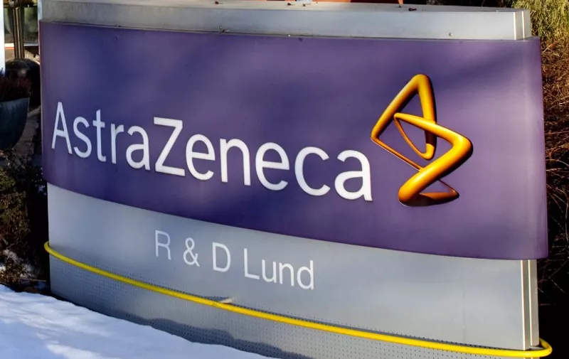 The sign of the British pharmaceutical company AstraZeneca is pictured at the plant in Lund, Sweden, on March 2, 2010. AstraZeneca announced today the closure of the facilities in Lund, laying off 900 employees. AFP PHOTO /  SCANPIX / Drago Prvulovic