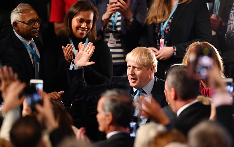 MANCHESTER, ENGLAND - OCTOBER 02: Prime Minister Boris Johnson receives applause after delivering his keynote speech on day four of the 2019 Conservative Party Conference at Manchester Central on October 2, 2019 in Manchester, England. The U.K. government prepares to formally submit its finalised Brexit plan to the EU today. The offer replaces the Northern Irish Backstop with border, customs and regulatory checks lasting until 2025. (Photo by Jeff J Mitchell/Getty Images)