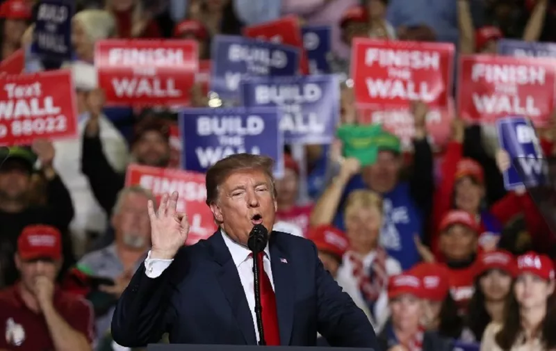 EL PASO, TEXAS - FEBRUARY 11: U.S. President Donald Trump speaks during a rally at the El Paso County Coliseum on February 11, 2019 in El Paso, Texas. Trump continues his campaign for a wall to be built along the border as the Democrats in Congress are asking for other border security measures.   Joe Raedle/Getty Images/AFP