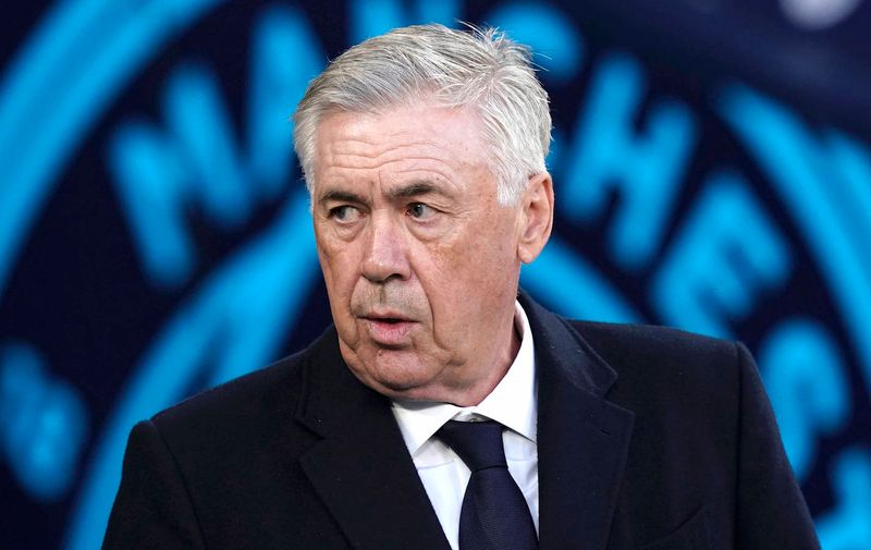 Manchester, England, 17th April 2024. Carlo Ancelotti manager of Real Madrid during the UEFA Champions League Quarter Final 2nd Leg match at the Etihad Stadium, Manchester. Picture credit should read: Andrew Yates / Sportimage EDITORIAL USE ONLY. No use with unauthorised audio, video, data, fixture lists, club/league logos or live services. Online in-match use limited to 120 images, no video emulation. No use in betting, games or single club/league/player publications. SPI-3082-0035