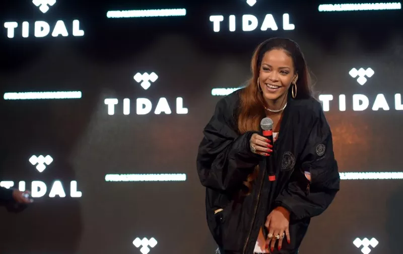 LOS ANGELES, CA - JULY 01: (Exclusive Coverage) Singer Rihanna surprises fans during the TIDAL X: RIHANNA BBHMM event on July 1, 2015 in Los Angeles, California.   Jason Kempin/Getty Images for TIDAL/AFP