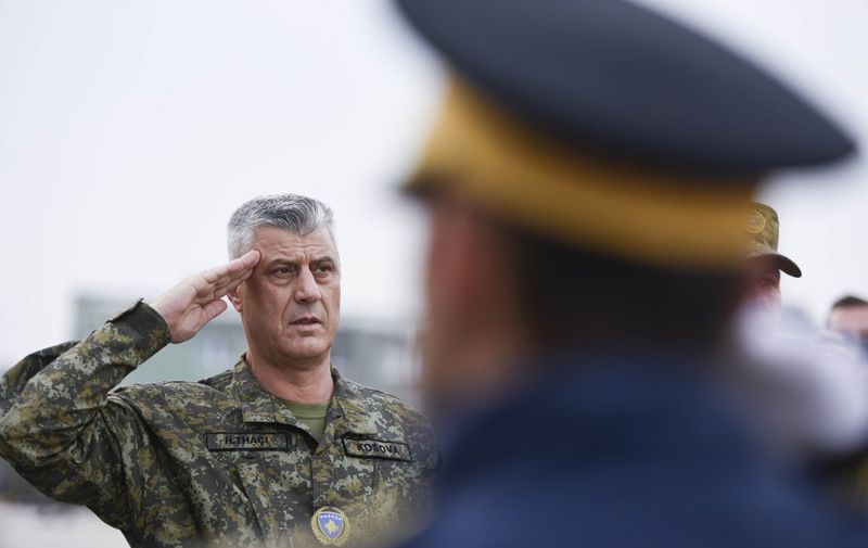 Kosovo President Hashim Thaci in uniform inspects members of the Kosovo Security Force (KSF) in Pristina on December 13, 2018. - Kosovo will vote Friday on whether to create its own army, in a heavily symbolic show of independence from Serbia that has inflamed tensions between the former wartime foes. (Photo by Armend NIMANI / AFP)