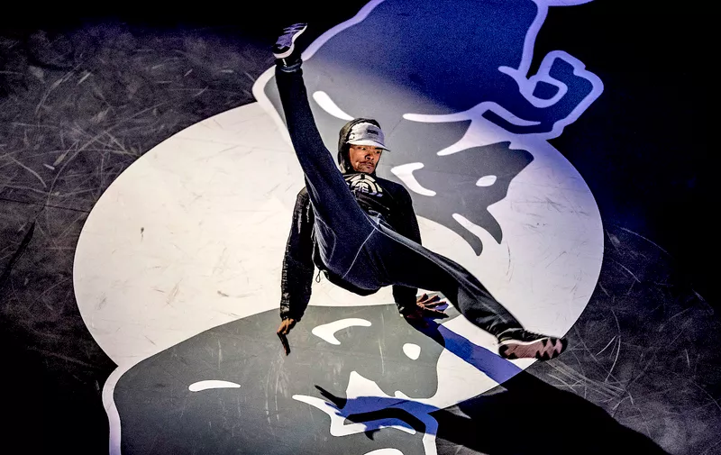 PARIS, FRANCE &#8211; NOVEMBER 29: (EDITORIAL USE ONLY) In this handout image provided by Red Bull, Alfred &#8220;Benny&#8221; Burgess of South Africa competes at the Red Bull BC One Breakdancing World Finals at La Grande Halle de la Villette on November 28, 2014 in Paris, France. (Photo by Dean Treml/Red Bull via Getty Images)