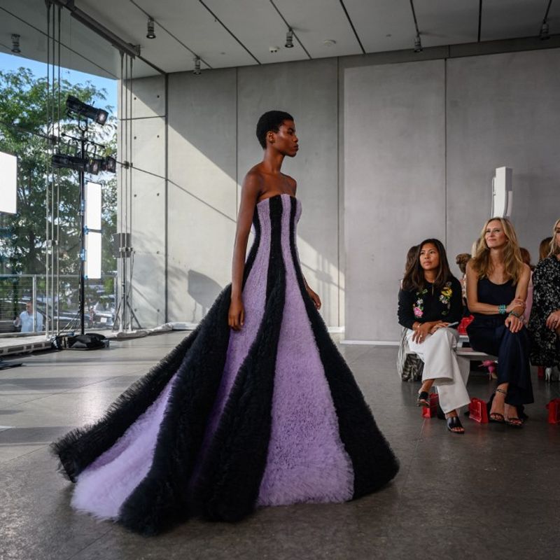 A model walks the runway during the Carolina Herrera show at New York Fashion Week in New York City on September 12, 2023. (Photo by Ed JONES / AFP)