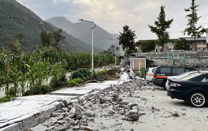 This photo shows the aftermath of a 6.6-magnitude earthquake in Hailuogou in China's southwestern Sichuan province on September 5, 2022. (Photo by AFP) / China OUT