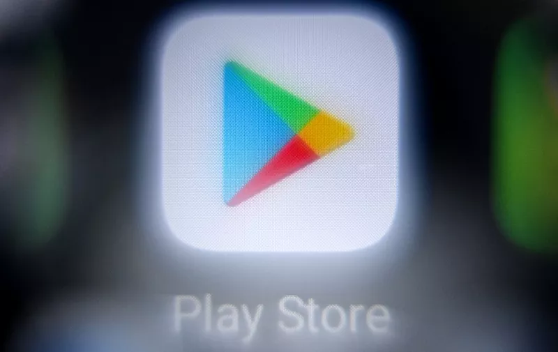 An illustration picture taken on April 21, 2022 in Moscow shows a smart phone screen bearing the Google Play store application logo. (Photo by Kirill KUDRYAVTSEV / AFP)