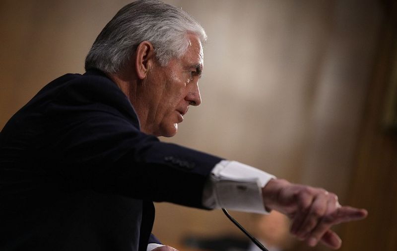 WASHINGTON, DC - JANUARY 11: Former ExxonMobil CEO Rex Tillerson, U.S. President-elect Donald Trump's nominee for Secretary of State, testifies during his confirmation hearing before the Senate Foreign Relations Committee January 11, 2017 on Capitol Hill in Washington, DC. Tillerson is expected to face tough questions regarding his ties with Russian President Vladimir Putin.   Alex Wong/Getty Images/AFP