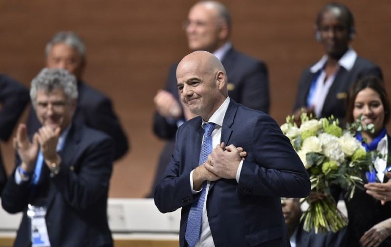 New FIFA president Gianni Infantino reacts after winning the FIFA presidential election during the extraordinary FIFA Congress in Zurich on February 26, 2016. AFP PHOTO / FABRICE COFFRINI / AFP / FABRICE COFFRINI