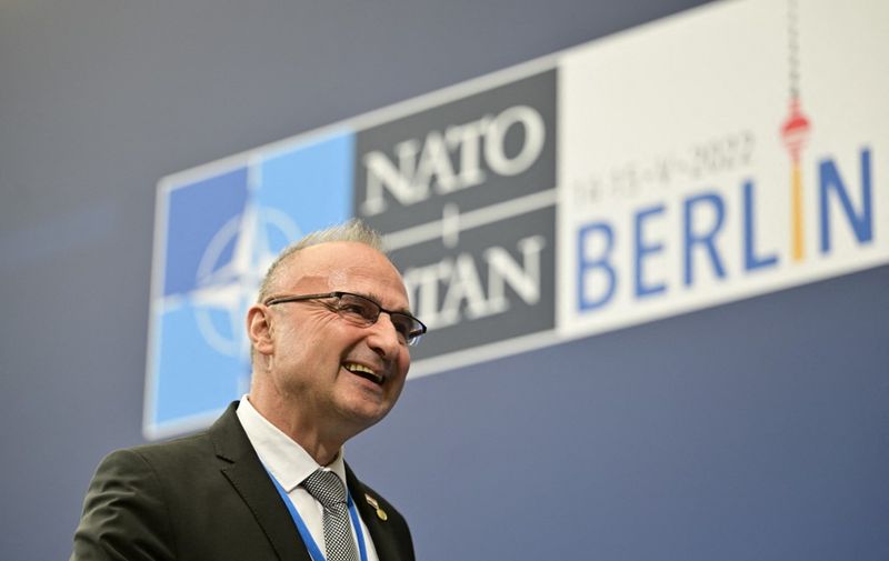 Croatian Foreign Ministers Gordan Grlic Radman is pictured as he arrives for an informal meeting of NATO Foreign Ministers on the conflict in Ukraine on May 14, 2022 in Berlin. (Photo by John MACDOUGALL / AFP)