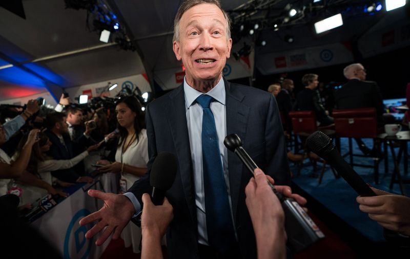 John Hickenlooper speaks to the media following the first day of the CNN Democratic Presidential Debate at the Fox Theater in Detroit on Tuesday, July 30, 2019. The qualifying field of 20 candidates were split evenly for the two-day debate.  (Corrected)   Photo by /UPI,Image: 461547472, License: Rights-managed, Restrictions: CAPTION CORRECTION: correcting ID, Model Release: no