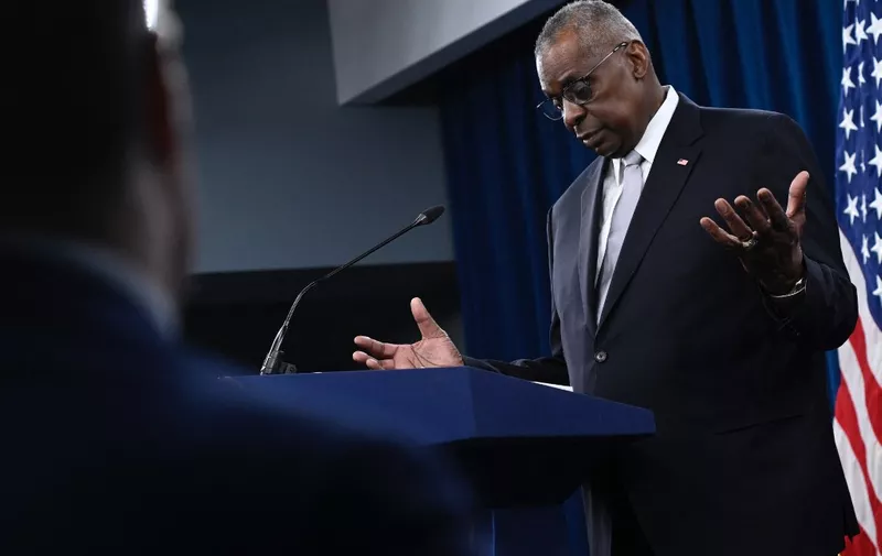 US Defense Secretary Lloyd Austin speaks during a press conference at the Pentagon in Washington, DC, on February 1, 2024. Austin apologized for concealing his prostate cancer diagnosis and hospitalization from US President Joe Biden and the rest of the government. (Photo by Andrew Caballero-Reynolds / AFP)