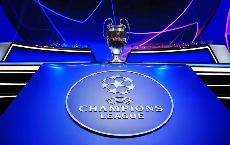 The trophy is placed on display for the photographers before the soccer Champions League draw in Istanbul, Turkey, Thursday, Aug. 26, 2021. (AP Photo/Emrah Gurel)