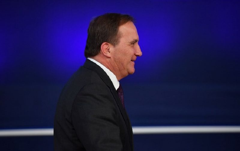 Sweden's Prime Minister Stefan Lofven walks upon his arrival at the European Council in Brussels on October 17, 2018. - British Prime Minister Theresa May is due to address a summit of European Union leaders in which Brexit negotiations are expected to be top of the agenda. (Photo by Ben STANSALL / AFP)