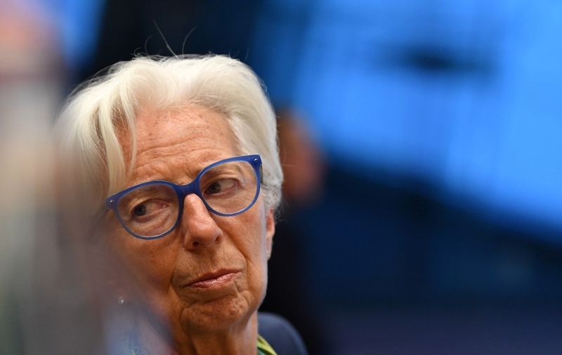 President of the European Central Bank Christine Lagarde looks on during the Eurogroup meeting at the EU headquarters in Luxembourg on June 16, 2022. (Photo by JOHN THYS / AFP)