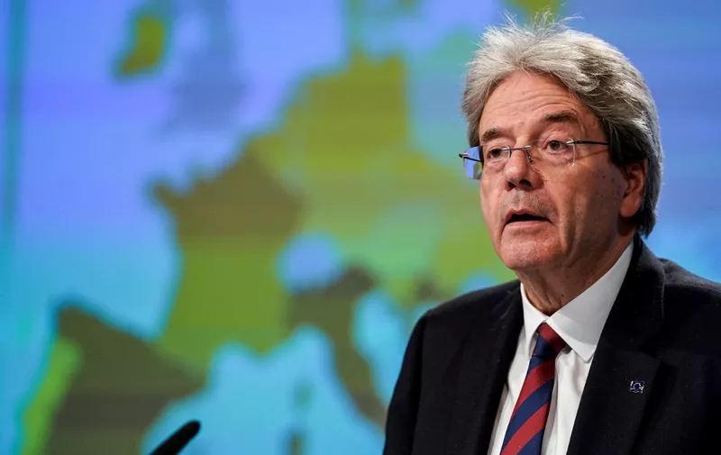 European Commissioner for the Economy Paolo Gentiloni gives a press conference on the Spring 2020 Economic Forecast in Brussels on May 6, 2020. (Photo by Kenzo TRIBOUILLARD / POOL / AFP)