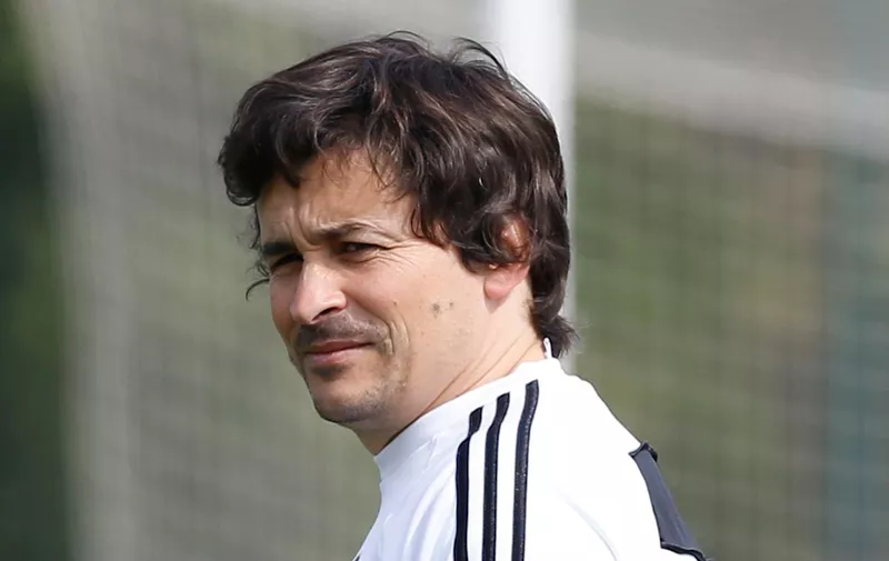 FILE  - In this Monday, April 21, 2014 file photo, Chelsea assistant coach Rui Faria during a training session at Cobham in England. It was announced on Saturday, May 12, 2018 that the assistant coach of Manchester United is leaving his position at the end of the season, bringing to a close his 17-year partnership with the club’s manager Jose Mourinho. Rui Faria says he wants to “spend much more quality time with my family before pursuing any new challenge in my professional life.” (AP Photo/Kirsty Wigglesworth, File)