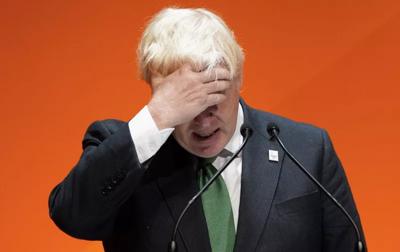 Britain's Prime Minister Boris Johnson gestures as he speaks at the Commonwealth Business Forum at the ICC in Birmingham on July 28, 2022. (Photo by Peter Byrne / POOL / AFP)