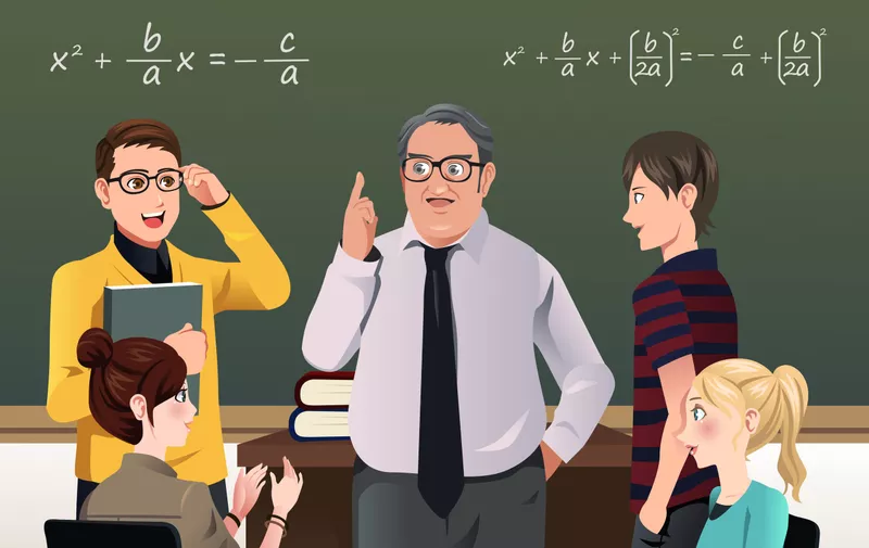 A vector illustration of college students having a discussion with their professor in the classroom, Image: 205952934, License: Royalty-free, Restrictions: , Model Release: no, Credit line: Profimedia, Stock Budget