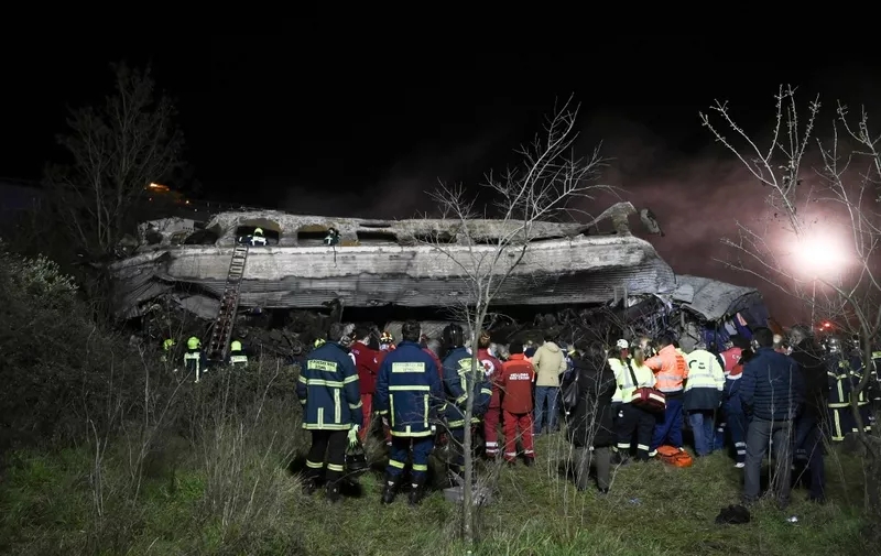 Rescue workers and emergency personel search the wreckage after a train accident in the Valley of Tempi near Larisa, Greece on March 1, 2023. - At least 29 people were killed and another 85 injured after a collision between two trains caused a derailment near the Greek city of Larissa late Tuesday night, February 28, 2023, authorities said.
A fire services spokesman confirmed that three carriages skipped the tracks just before midnight after the trains -- one for freight and the other carrying 350 passengers - collided about halfway along the route between Athens and Thessaloniki. (Photo by Sakis MITROLIDIS / AFP)