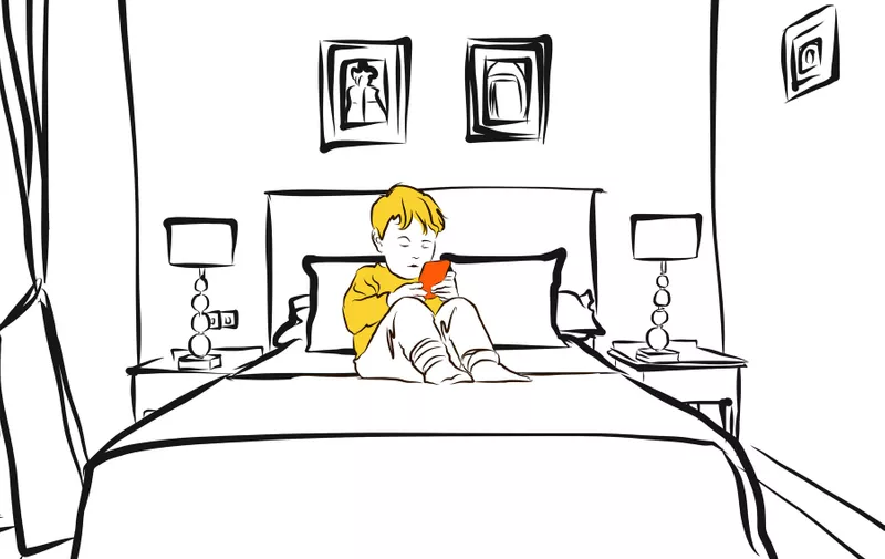 Hotel Room with cute Boy on Bed Hand Drawn Sketch Outline,, Image: 289971414, License: Royalty-free, Restrictions: , Model Release: no, Credit line: Profimedia, Stock Budget