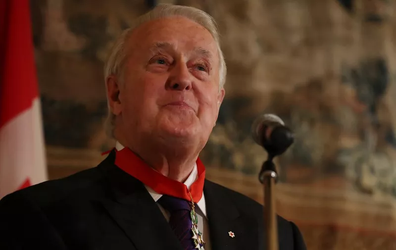 (FILES) Former Canadian prime minister Brian Mulroney speaks after receiving the Commander of the National Order of Legion of Honour at the French Embassy in Ottawa on December 6, 2016. Former Canadian prime minister Brian Mulroney, who made his political mark in the 1980s with the signing of a ground-breaking free trade agreement with the United States that later expanded to include Mexico, died February 29, 2024. He was 84.
Mulroney, Canada's last Cold War leader, opposed apartheid in South Africa and helped secure a landmark treaty on acid rain with Washington. (Photo by Lars Hagberg / AFP)