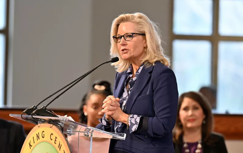 ATLANTA, GEORGIA - JANUARY 15: Former US Representative from Wyoming (R) Liz Cheney speaks onstage during the 2024 Martin Luther King, Jr. Beloved Community Commemorative Service at Ebenezer Baptist Church on January 15, 2024 in Atlanta, Georgia. The annual service is held in honor of the life of civil rights icon Dr. Martin Luther King, Jr. who would have turn 95 on January 15th.   Paras Griffin/Getty Images/AFP (Photo by Paras Griffin / GETTY IMAGES NORTH AMERICA / Getty Images via AFP)