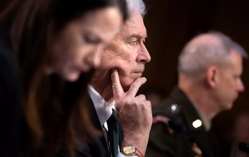 CIA Director William Burns (C) listens during a Senate Select Committee on Intelligence hearing on "Worldwide Threats," on Capitol Hill in Washington, DC, March 10, 2022. (Photo by Brendan Smialowski / AFP)