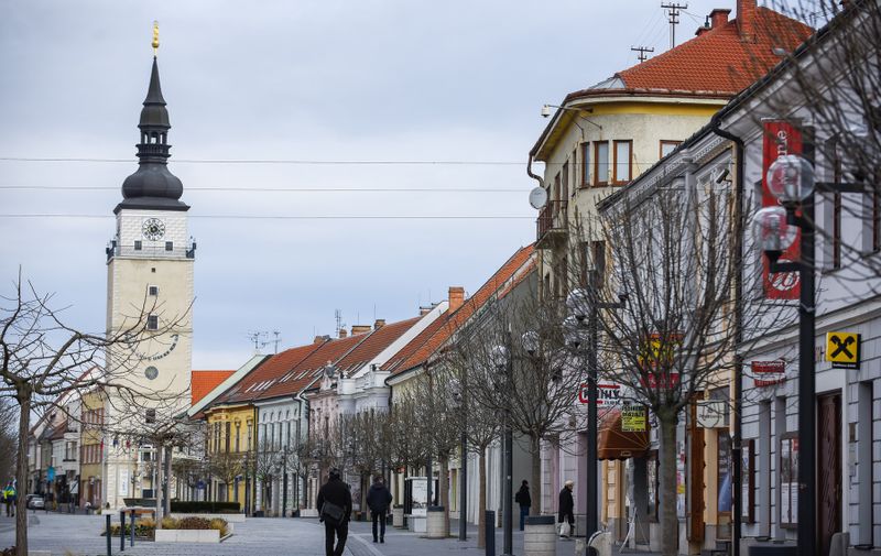 February 29, 2020, Trnava, Slovakia: A view of an old town street in Trnava.,Image: 502723614, License: Rights-managed, Restrictions: , Model Release: no, Credit line: Profimedia